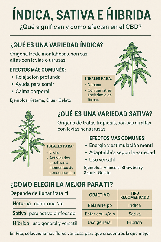 🌱 Índica, Sativa e Híbrida: ¿Qué significan y cómo afectan en el CBD?